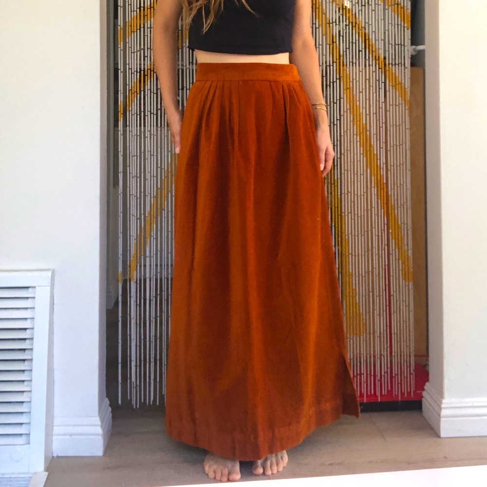 Vintage Burnt Orange Velvet Maxi Skirt